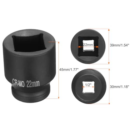 HARFINGTON 2pcs 4 Point Square Socket 1/2" Drive 22mm Metric Square Impact Socket CR-MO Blackening Standard Wheel Sockets Pneumatic Socket Tool for Auto Repair Mechanical Maintenance Home Use - size: 22mm