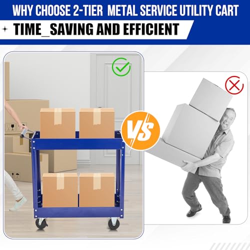 2 Tier Rolling Tool Cart,330 LBS Metal Heavy Duty Utility Cart On Wheels,2 Shelf Steel Utility Cart, Tool Storage Organizer for Mechanic, Garage, Workshop, Warehouse & Repair Shop