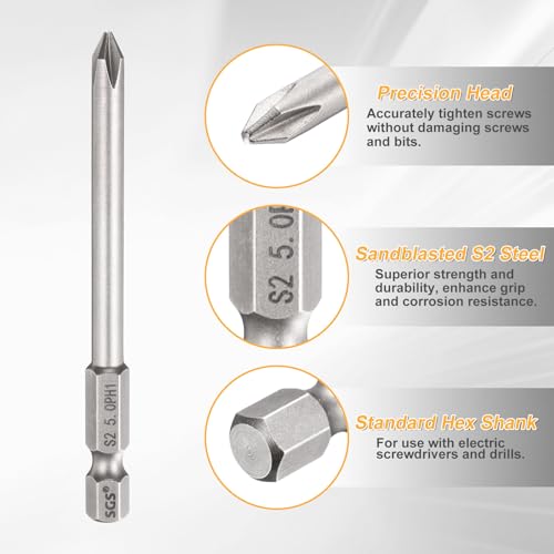 HARFINGTON 4pcs #1 Phillips Screwdriver Bit PH1 1/4" Hex Shank 3.15" (80mm) Long 0.2" Rod Magnetic Cross Head Drill Bits S2 Steel Industrial Screw Driver for Electric Power Tools, Gray - size: PH1 x 3.15" x 0.2"