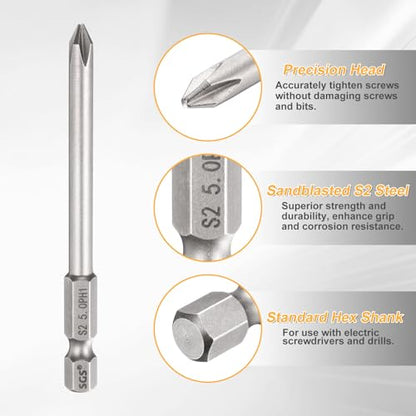 HARFINGTON 4pcs #1 Phillips Screwdriver Bit PH1 1/4" Hex Shank 3.15" (80mm) Long 0.2" Rod Magnetic Cross Head Drill Bits S2 Steel Industrial Screw Driver for Electric Power Tools, Gray - size: PH1 x 3.15" x 0.2"