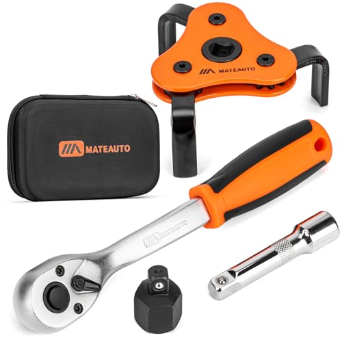 3-Jaw Adjustable Oil Filter Wrench Set | 2-1/8 to 4-1/2 inches (54-115mm), Universal Oil Filter Wrench, Quick Release Ratchet and Case, For Tight Spaces