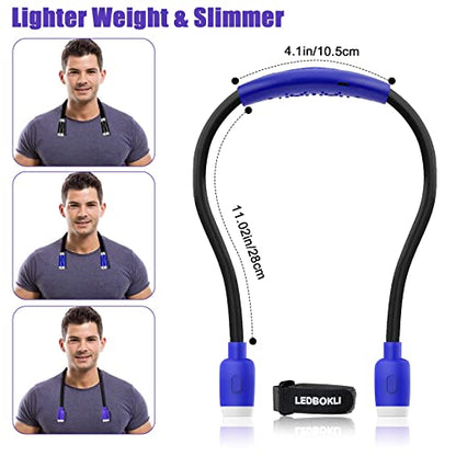 LEDBOLIK Neck Reading Light Blue, 800mAh Rechargeable Book Light for Reading in Bed – 6 Brightness, Bendable Arms, Hands Free for Knitting, Crocheting - color: 800mAh Blue