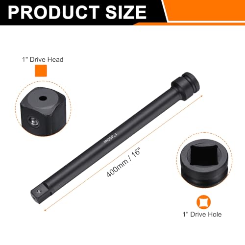 HARFINGTON Impact Socket Extension Bar 1" Square Drive 16" Long CR-V Steel Extension Rod Ratchet Wrench Driver Adapter for Axle Nut Sockets, Black - size: 1" Square Drive 16" Long