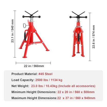 Heavy-Duty Folding Pipe Jack Stand, 2500LB Capacity Jack Stand, 20-37 Inch Adjustable Pipe Support