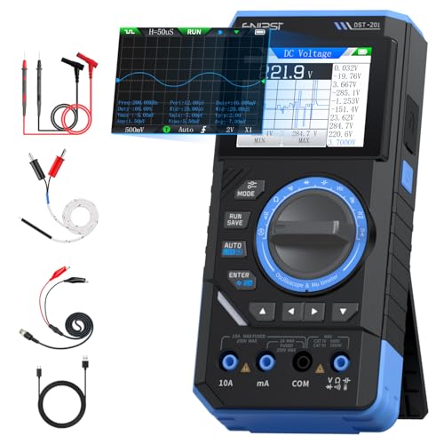FNIRSI DST-201 3IN1 Digital Multimeter 19999 Counts TRMS, 1MHz Bandwidth Handheld Oscilloscope Multimeter DDS Generator, 5MSa/s Sample Rate, AC/DC Voltage Current Capacitor Resistor Diode Temperature - color: 1MHz 5MS/s Scope+Meter