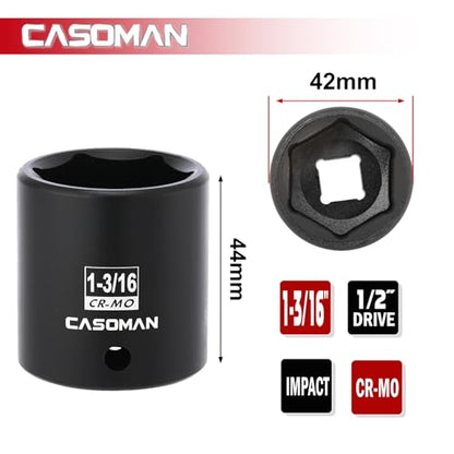 CASOMAN 1/2" Drive x 1-3/16" Impact Socket, 6-Point, SAE, CR-MO - size: 30.16 mm (Shallow), style: 6-Point Socket