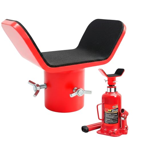 Bottle Jack Adapter with Triple-Lock, Fits 8-20 Ton Bottle Jacks up to 2.1" Ram Diameter, Heavy Duty 1/4" Steel Saddle for 3" to 5" Round Axle Tubes, for RVs, Trucks and Trailers - color: Red (10–20T)