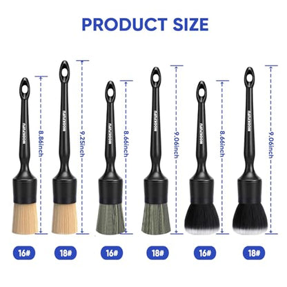 Car Detailing Brush, 6PCS Ultra Soft Boars Hair Car Interior Exterior Detailing Brushes, Scratch-Free Car Cleaning Dust Brush for Dashboard, Emblem, Air Vents, Wheels, Leather Seat - color: Black
