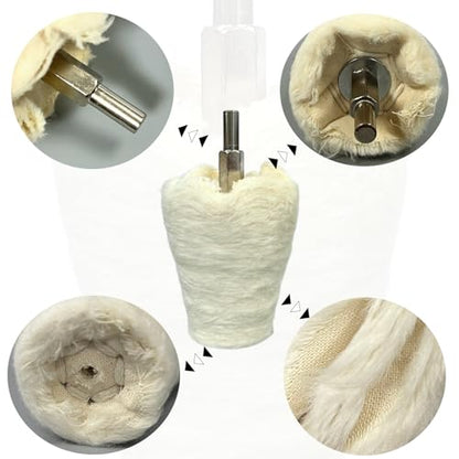 5PCS Cone-Shaped White Flannelette Buffing Wheel for Drill, Buffing Pad Cotton Polishing Wheel with 1/4" Handle, Wheel Shaped Polishing Tool for Metal Aluminum, Stainless Steel, Chrome, Jewelry, Wood