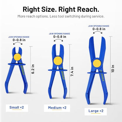 6pcs Brake Line Hose Clamps Pliers Set | Hose Pinch Clamp Pliers Set, Fuel Line Disconnect Tool for Flexible Hoses Gas Lines Radiator Hoses