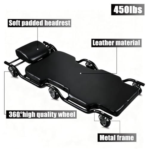 BESTOOL Mechanic's Creeper, 44inch Garage Creeper, 6 Sturdy Casters, Metal Frame Floor Creeper, 450LBS Capacity, Low Profile Design, Headrest,Black - color: Black-Metal frame, size: 44in