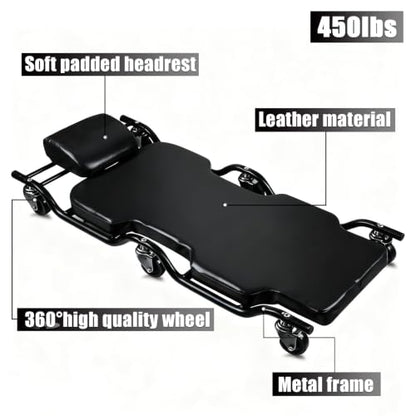 BESTOOL Mechanic's Creeper, 44inch Garage Creeper, 6 Sturdy Casters, Metal Frame Floor Creeper, 450LBS Capacity, Low Profile Design, Headrest,Black - color: Black-Metal frame, size: 44in