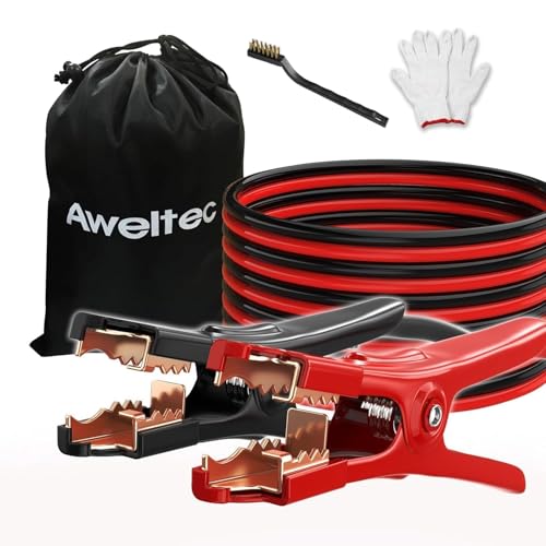 4 Gauge 20 ft Jumper Cables, Heavy Duty Battery Booster Cable Set with Alligator Clamps, Carry Bag, Safety Gloves and Wire Brush for Cars, Trucks and SUVs