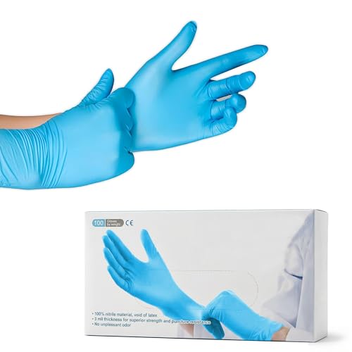 VOS Disposable Gloves| Heavy Duty | Powder Free | Latex Free Rubber | 100 Count Box |food Safe