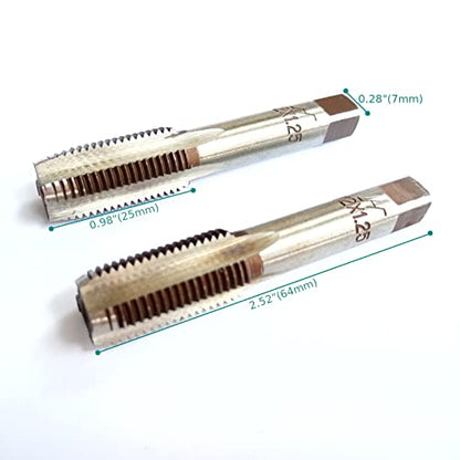 AtticZone M12 x 1.25 Metric Hand Thread Tap, Right Hand, Alloy Tool Steel, 1 Taper Tap, 1 Plug Tap for Metal Working DIY Industrial - size: M12x1.25
