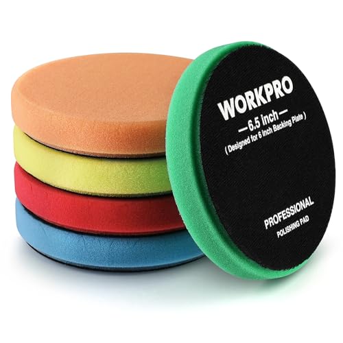 WORKPRO 6.5 Inch Buffing Sponge Pads, 5 PCS | 6.5 Inch Face for 6.5 Inch Backing Plate, Cutting Polishing Pad Kit for Car Buffer Polisher Compounding, Polishing and Waxing - size: 6.5×6.5×1inch