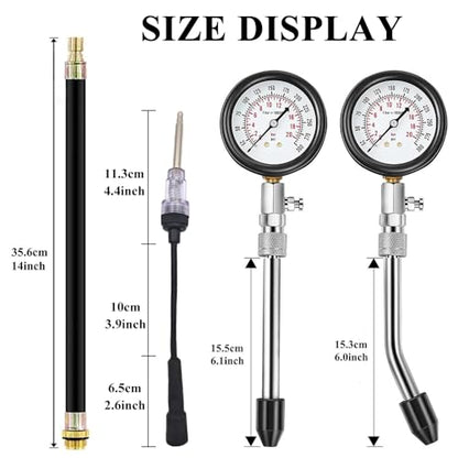 Automotive Compression Tester Kit with Spark Plug Tester,Compression Tester Petrol 0-20 Bar & 0-300 psi, Car Compression Tester for Engine Compression Test Measure Car M10 M12 M14 M18 - color: red