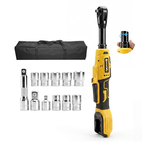 3/8" Electric Ratchet Wrench for DEWALT 20V Battery, 88Ft-Lbs | 6-inch Extended, 300RPM, Variable Speed, 8 Sockets,1/2" & 1/4" Adapters, 3" Extension Bar (Tool Only), for Engine Repair