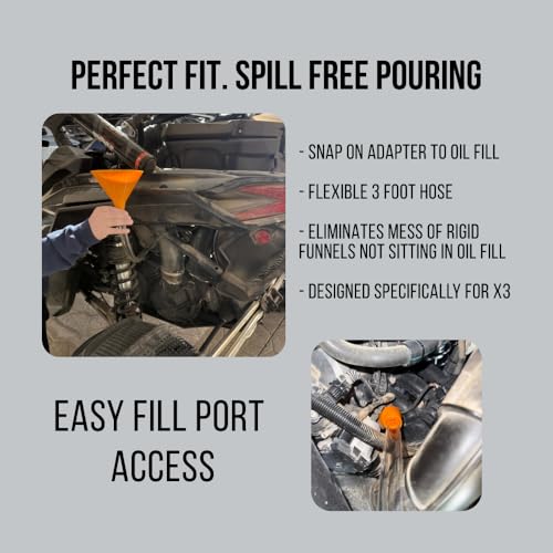 Oil Change Funnel Combo Compatible with Can-Am Maverick X3 – No-Spill Fill with 3ft Flexible Hose & Skid Plate Drain – Clean Maintenance Kit for X3, Turbo RR, Max (Orange, Fill/Drain Combo)