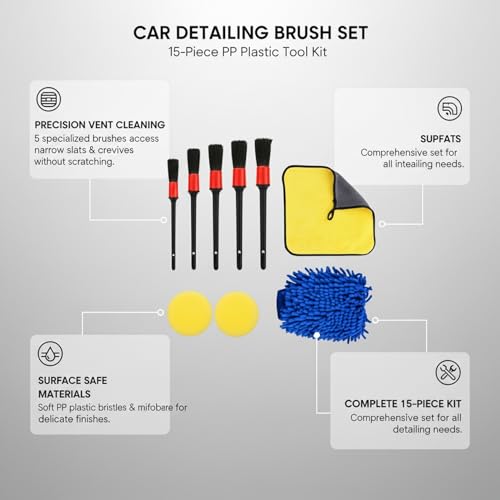 15-Piece Car Detailing Brush Set for Interior Vents, Dashboard Crevices & Console Gaps - Durable PP Plastic Cleaning Tool Kit - size: 5.91 x 3.94 x 0.79 in