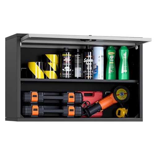 VEVOR Metal Wall Cabinet, 30.31 x 12.01 x 19.69 Inch, Floating Garage Tool Cabinet with Up-Flip Door and Shelf, 240 lbs Load Capacity, Fit for Garage, Basement, Kitchen, Warehouse Assembly Required - size: Upgrade Flip up 20"