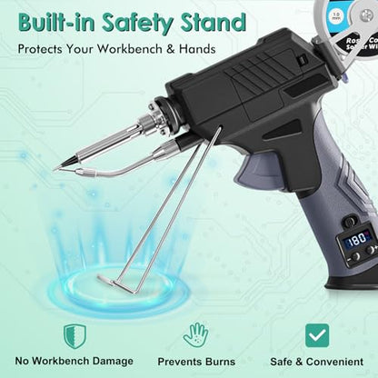 Soldering Iron gun Kit,60W Auto Feed Soldering Kit with Adjustable Temperature LCD Display,Wire,Tip Cleaner,5 Tips,Pump,Tweezers for Electronic PCB Repair,DIY - style: Gun