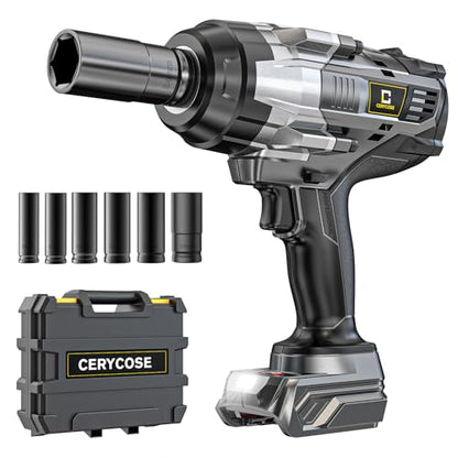 Cerycose Cordless Impact Wrench 1/2 inch Compatible with DeWalt 20V Battery: 1700FT-LBS High Torque Impact Wrench with 6 Sockets & Case - Brushless Electric Impact Gun LED Work Light, Bare Tool - size: 1/2inch, style: Fit for DeWalt（include 6 Sockets）