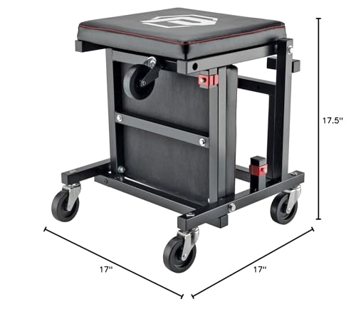 Powerbuilt 2-in-1 Rolling Creeper Seat Converts from High to Low Roller Seat, Fast, Tool-Free Conversion, Garage, Shop, Brake Jobs, Washing, Detailing, Maintenance, Thick Pad, 3-in. Casters - 240298 - style: 2-in-1