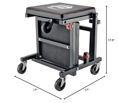 Powerbuilt 2-in-1 Rolling Creeper Seat Converts from High to Low Roller Seat, Fast, Tool-Free Conversion, Garage, Shop, Brake Jobs, Washing, Detailing, Maintenance, Thick Pad, 3-in. Casters - 240298 - style: 2-in-1