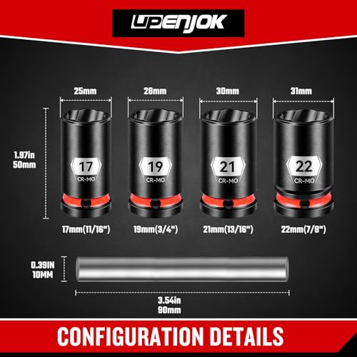 5-Piece 1/2" Drive Lug Nut Remover Tool Set - Bolt Extractor Socket Kit for Stripped & Damaged Nuts (17/19/21/22mm) with Removal Pilot