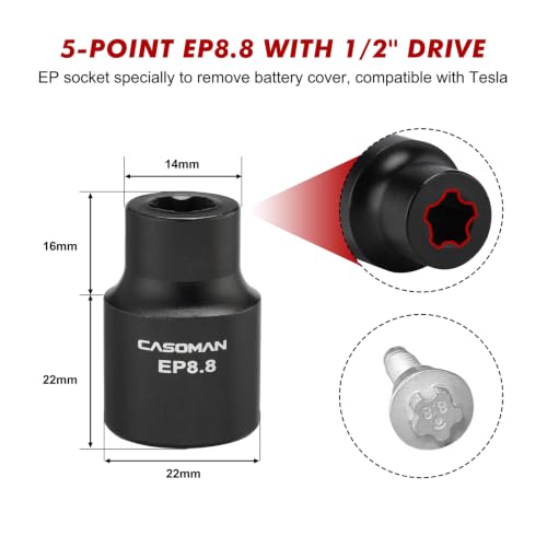 CASOMAN 19PCS External Torx Plus Socket Set, 6 & 5 Point EP Sockets EP4-EP32 with 1/2'', 3/8'' & 1/4'' Dr. EP8.8 Compatible with Tesla, Cr-V Steel - size: 19PCS