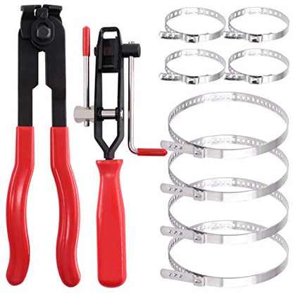 Swpeet CV Joint Boot Clamp Pliers Kit - 10Pcs Ear Boot Tie Pliers, Car Band Tool Kit, Automotive Hose Axle Plier for Most Cars - size: 10Pcs CV Boot Clamp + Pliers Kit