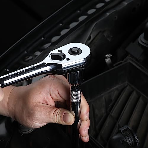 WORKPRO 1/2-Inch Drive Ratchet, Quick-Release Reversible Wrench | 72-Tooth Handle, Chrome Alloy Made, Cr-Mo Head, Full Polished - size: 1/2"