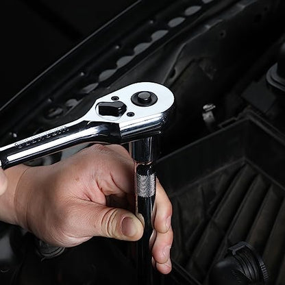 WORKPRO 1/2-Inch Drive Ratchet, Quick-Release Reversible Wrench | 72-Tooth Handle, Chrome Alloy Made, Cr-Mo Head, Full Polished - size: 1/2"