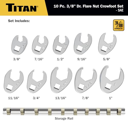 Titan 17296 3/8" Drive SAE Flare Nut Crowsfoot Wrench Set