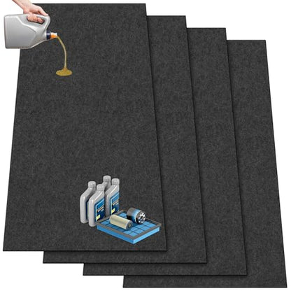 Drydiet 4 Pcs 36 x 72 Inch Oil Spill Mat for Under Car, Driveway, Motorcycle - Absorbent Pad for Garage Drip Leaks With Rubber Backing - Reusable, Washable, Non-Slip, Protects Floor
