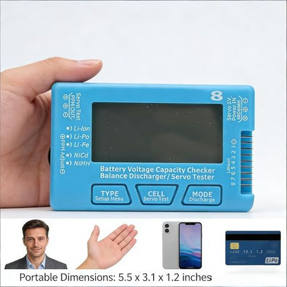 RC 8 Digital Battery Tester with LCD Display Manage 8 LiPo Life Li Ion Batteries Voltage Tester Compatible with 2-8S NiCd NiMH Battery Monitor Dual-Function Capacity Checker