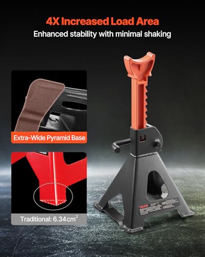 VEVOR Jack Stands, 3 Ton (6,600 lbs) Capacity, 10.8-16.3 in Adjustable Height, Heavy Duty Steel Jack Auto Stands with Locking, for Lifting SUV, Pickup, Car and UTV/ATV, 1 Pair, Black and Orange