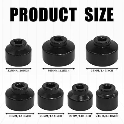 Oil Filter Socket Set Oil Filter Wrench Removal Tool Kit Includes 24mm 27mm 29mm 30mm 32mm 36mm 38mm, Fuel Filters Cap Remover Installer Socket Tool for Car Oils Change Accessories （7PCS）