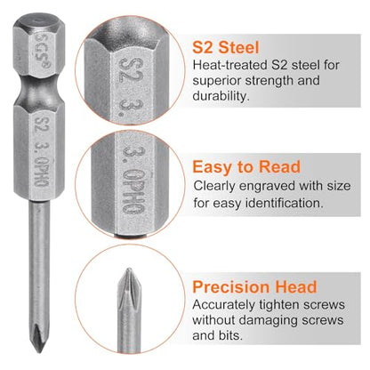 HARFINGTON 5pcs #0 Phillips Screwdriver Bit PH0 1/4" Hex Shank 2" (50mm) Long Magnetic S2 Steel Industrial Grade Screw Driver Bit Cross Head Electric Drill Bits 0.118" (3mm) Rod - size: PH0 x 50mm x 3mm