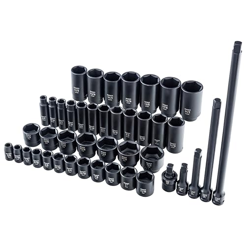 43PC 1/2" DR AE IMP SOCKET SET, Black - size: 43-piece SAE