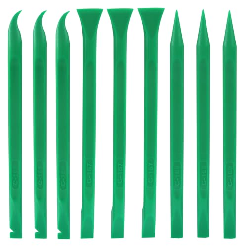 Plastic Scraper Tool 9 Pieces Non-Scratch Cleaning Kit for Tight Spaces, Remove Stickers Labels Oil Stains Food Dirt(Green) - color: Green