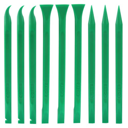 Plastic Scraper Tool 9 Pieces Non-Scratch Cleaning Kit for Tight Spaces, Remove Stickers Labels Oil Stains Food Dirt(Green) - color: Green
