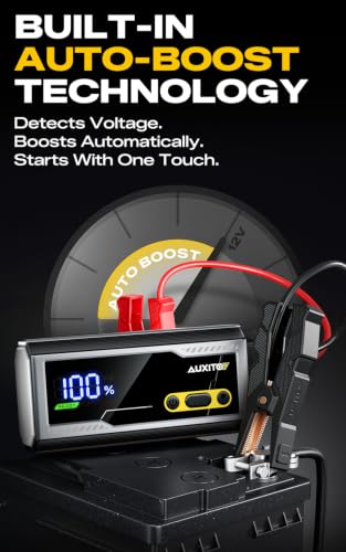 AUXITO 6000A Jump Starter, 12V Car Battery Jump Starter, Up to All Gas & 12L Diesel Engine with LED Display, Portable Jump Box with 3 Modes Flashlight and Jumper Cable, Storage Case - size: T3-6000A