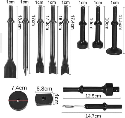 Air Hammer with 29-Piece Tool Plus Set Multifunctional Pneumatic Hammer Kit with Quick Change Retainer, Carrying Case, Anti Vibration Piece Chisel Set, 2500 BPM - color: Dark Gray