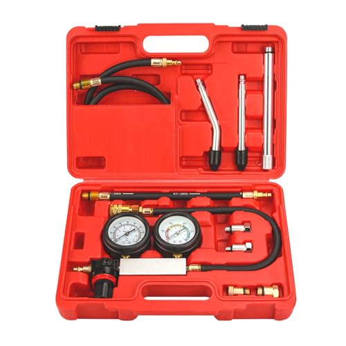 Handor Compression Leakdown Detector Leakage Test Set Cylinder Leak Down Tester Kit Dual Gauge Leakdown Detector Tool Set for Pressure Check & Leakage Rate Test Gasoline Engine