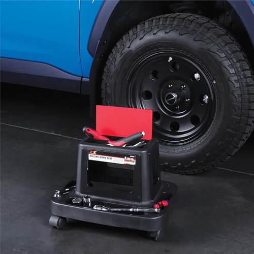 Performance Tool W85026 Multi-Slot Creeper Rolling Work Seat with Storage Tray for Mechanic Garages and Workshops, Black/Red, 18x13.4x12.4-Inches - style: Rolling Work Seat