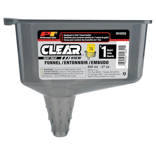 Performance Tool W4055 Clear View Easy Hold Funnel 2 Pint - Hands-Free Oil Changes, Secure Fit, Easy Monitoring