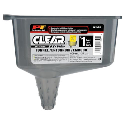 Performance Tool W4055 Clear View Easy Hold Funnel 2 Pint - Hands-Free Oil Changes, Secure Fit, Easy Monitoring