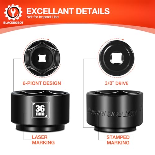 BLACKROBOT 36mm Low Profile Oil Filter Socket, 3/8" Drive 6-Point Oil Filter Cap Remover and Installer Tool, Chrome Vanadium Steel - size: 36mm